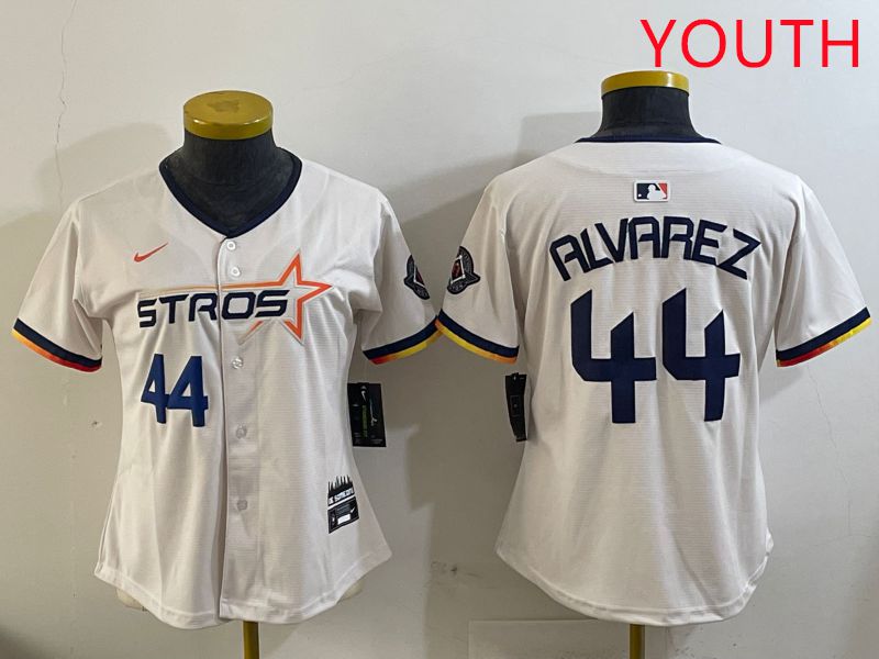 Youth Houston Astros #44 Alvarez Cream Three generations Joint Name 2025 Nike MLB Jersey style 3->youth mlb jersey->Youth Jersey